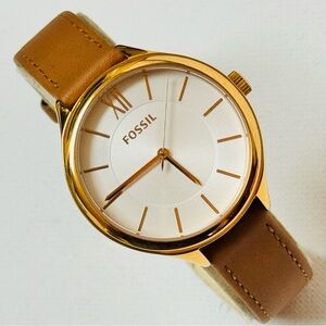 Fossil Suitor Midsized 36mm Women's Gold Watch Stainless Brown Leather BQ3300